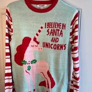 Ugly Christmas unicorn holiday sweater Small santa